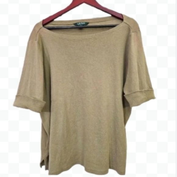 Lauren Ralph Lauren Tops - Lauren Khaki Folded Sleeve Top Plus size 2X